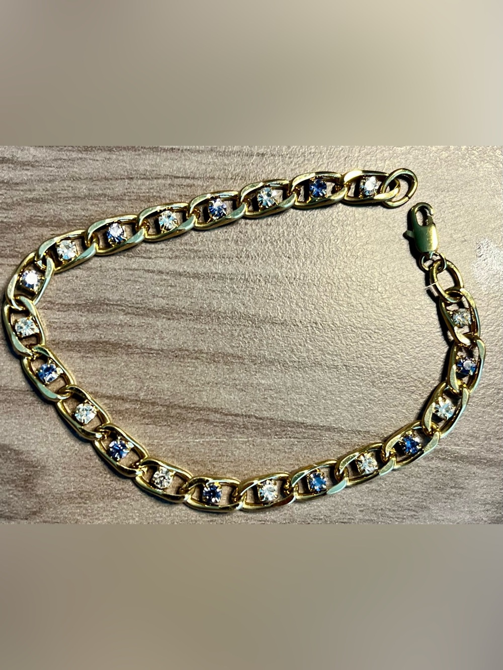 Gold Chain Bracelet with Blue and Clear Stones - Women's Jewelry